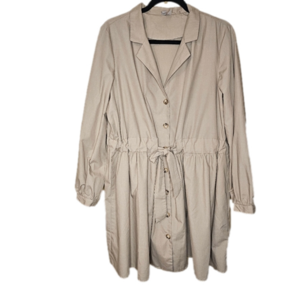 ASOS Khaki tan color Long sleeve smock shirt dress Size 12